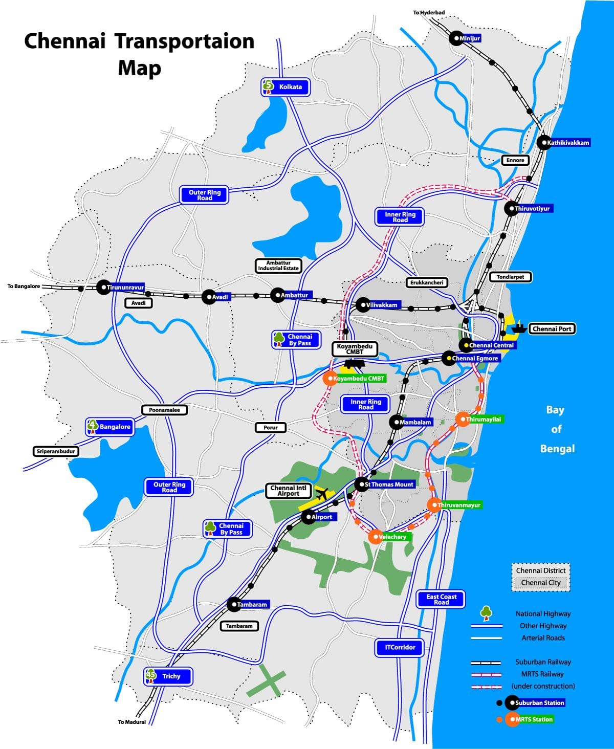 карта на Chennai езера