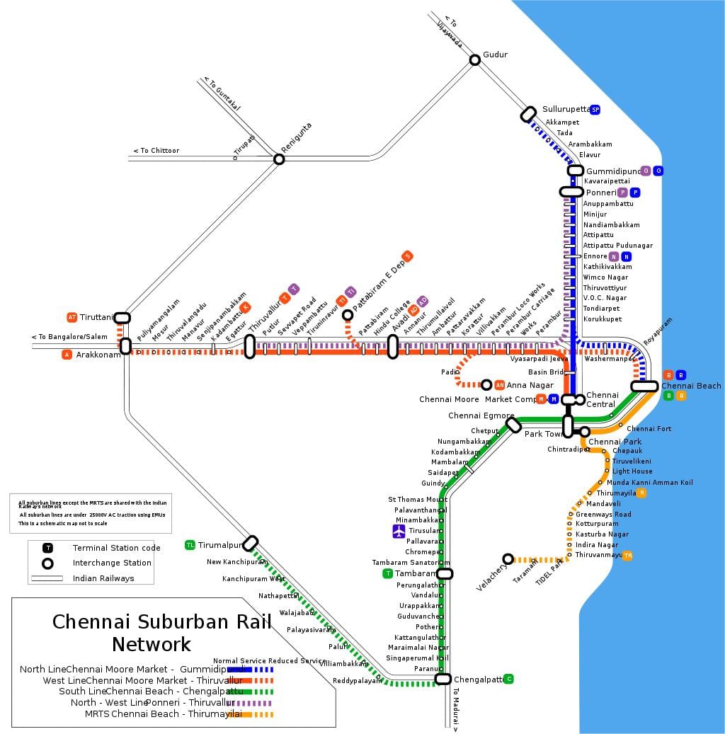 Chennai приградски железнички мапа