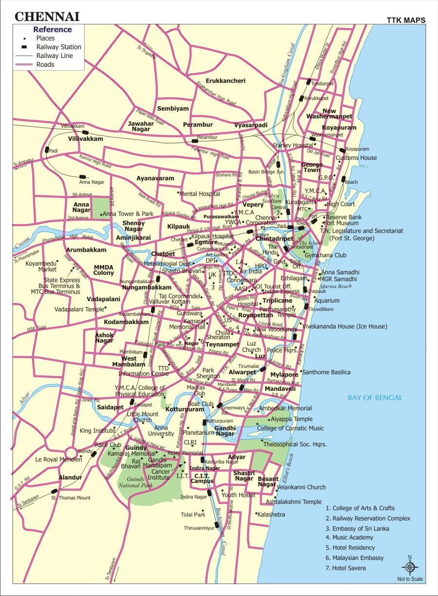 Chennai мапа на градот со улиците