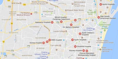 Карта на Chennai Болници 
