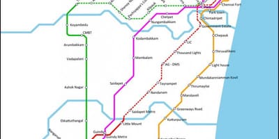 Chennai локален воз кој маршрутата на мапата