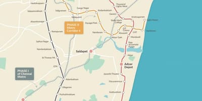 Метро железнички Chennai маршрутата на мапата фаза 2